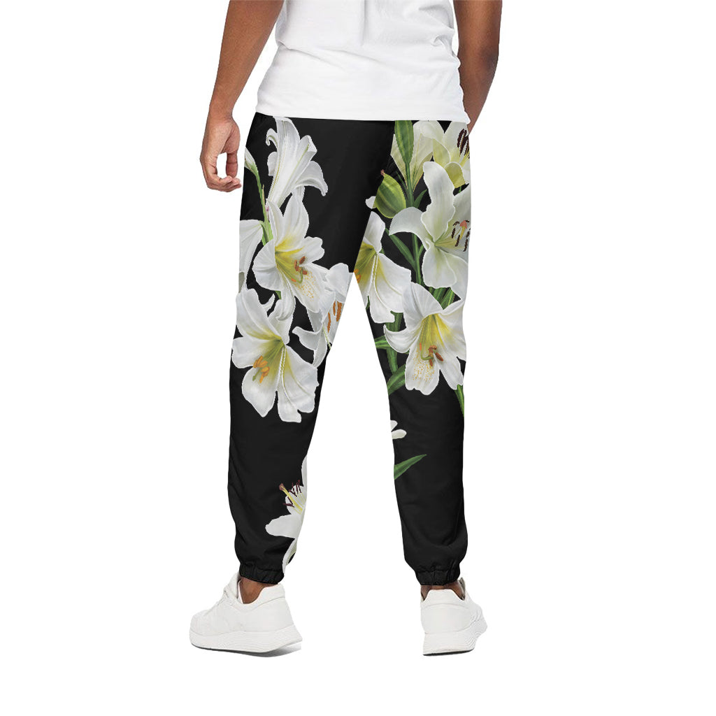 White Lily Print Cotton Pants