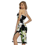White Lily Print Cross Back Cami Dress