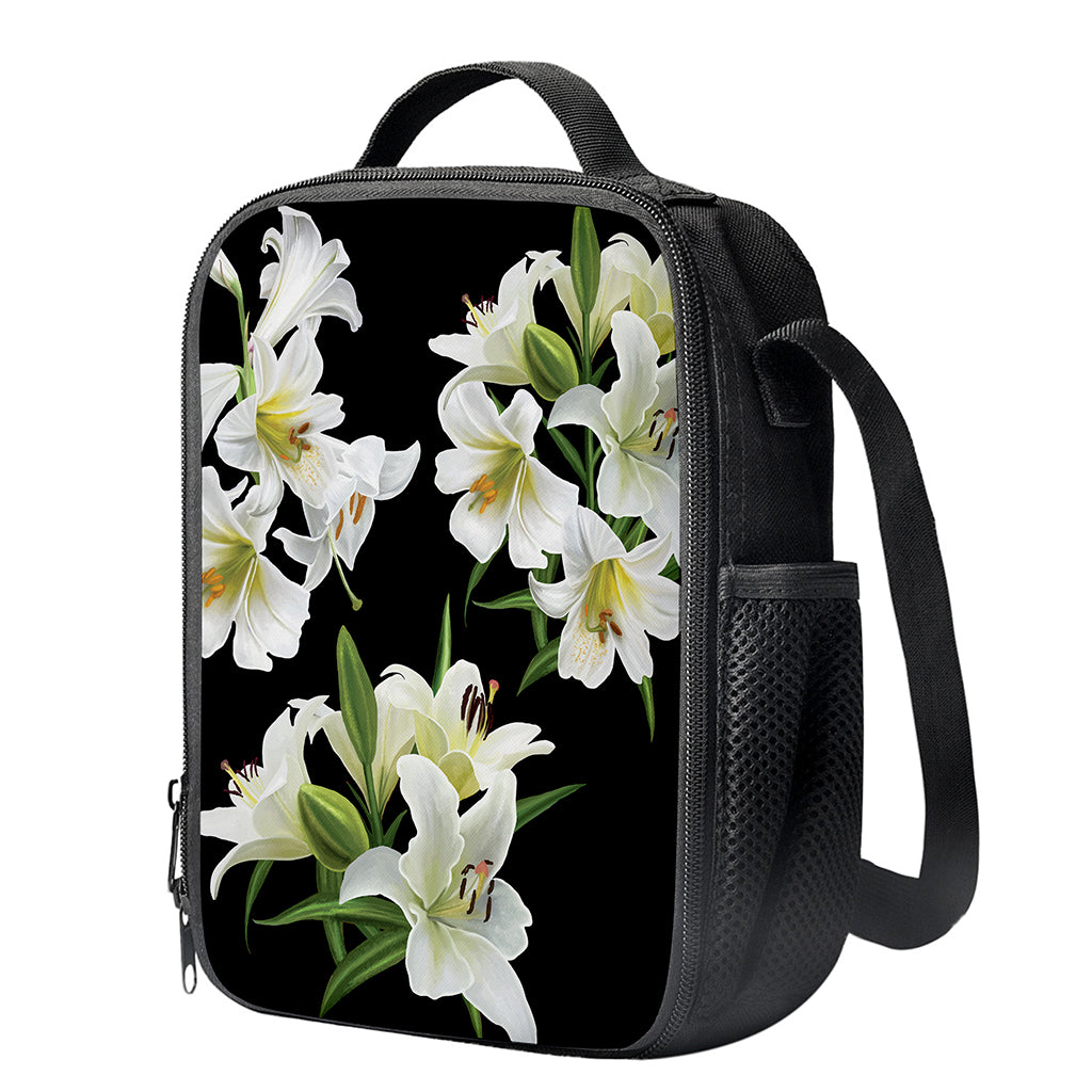 White Lily Print Crossbody Lunch Bag