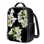 White Lily Print Crossbody Lunch Bag