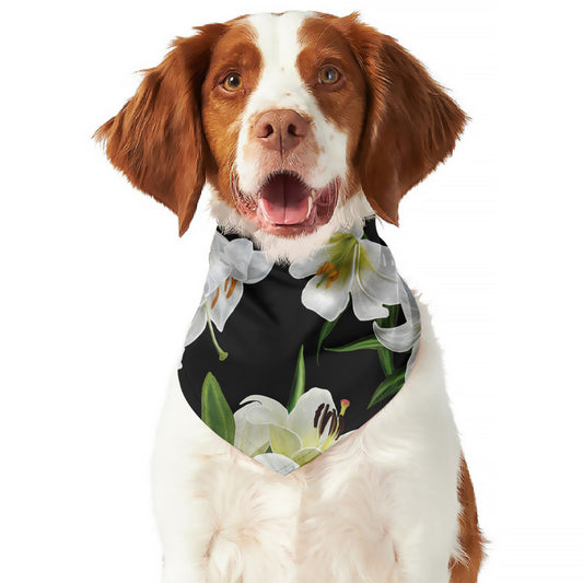 White Lily Print Dog Bandana