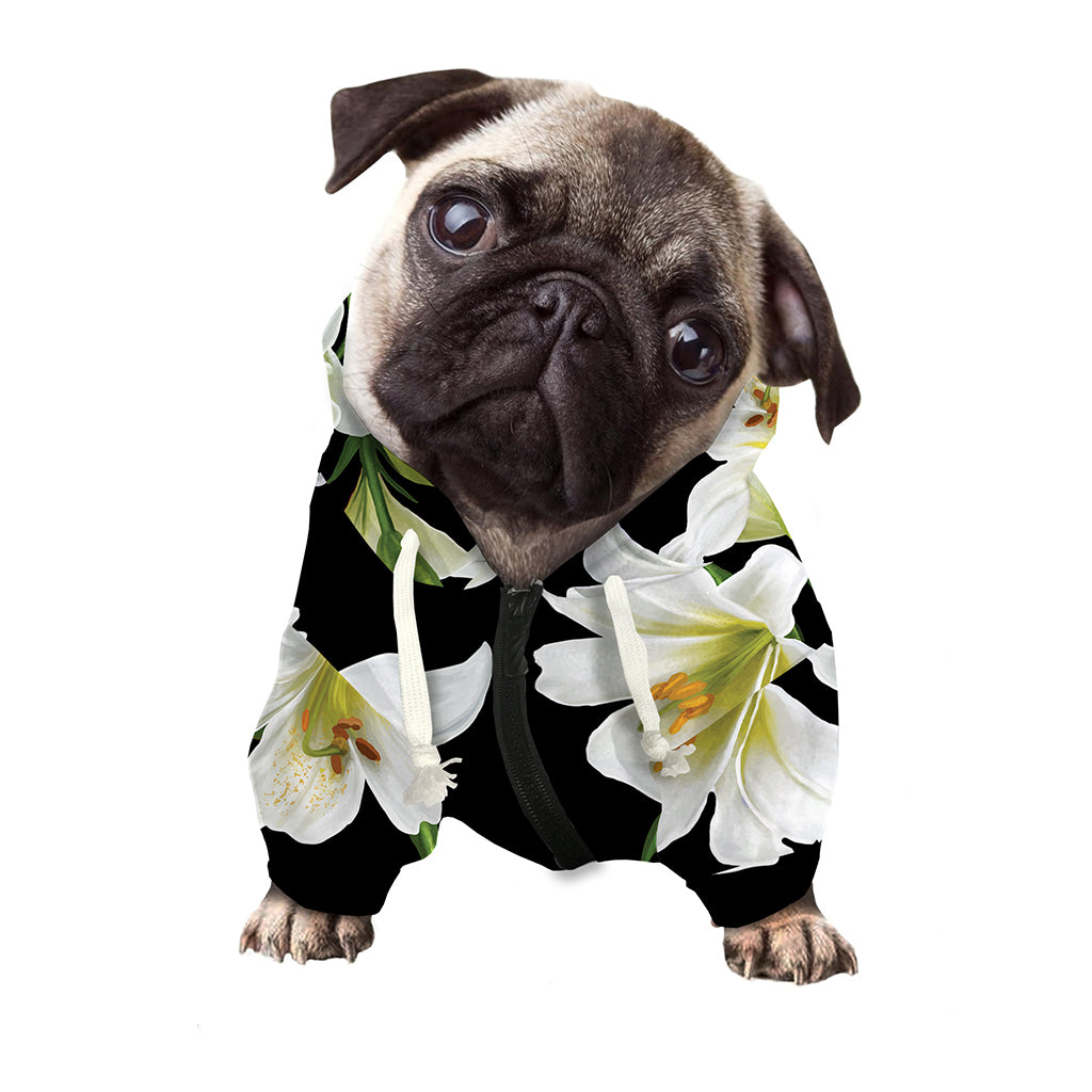 White Lily Print Dog Zip Up Hoodie