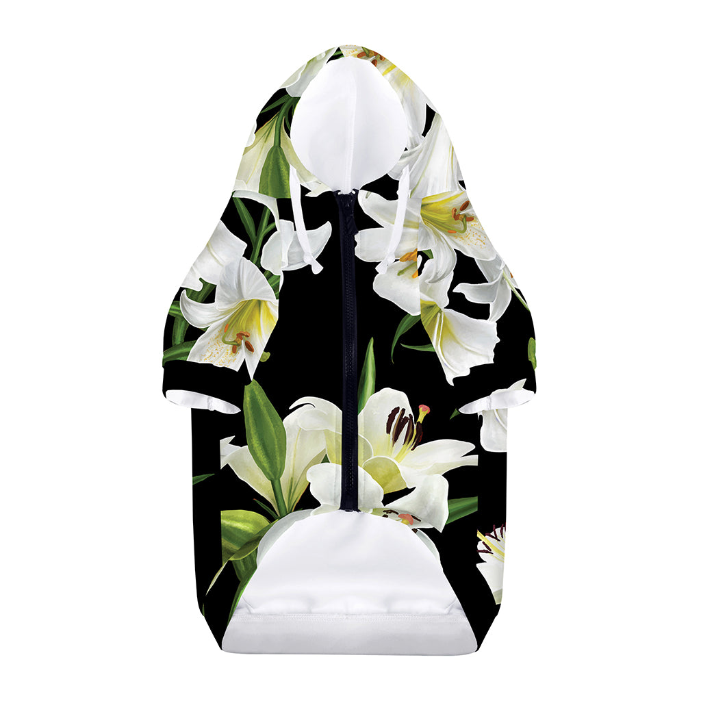 White Lily Print Dog Zip Up Hoodie