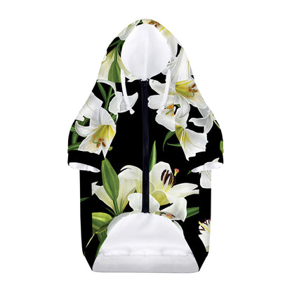 White Lily Print Dog Zip Up Hoodie