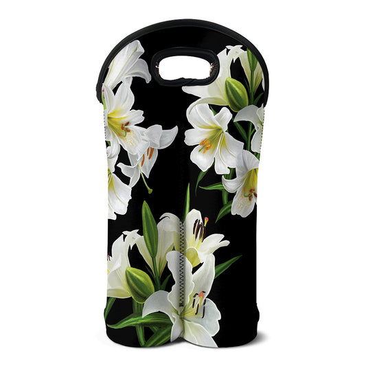 White Lily Print Double Neoprene Wine Tote