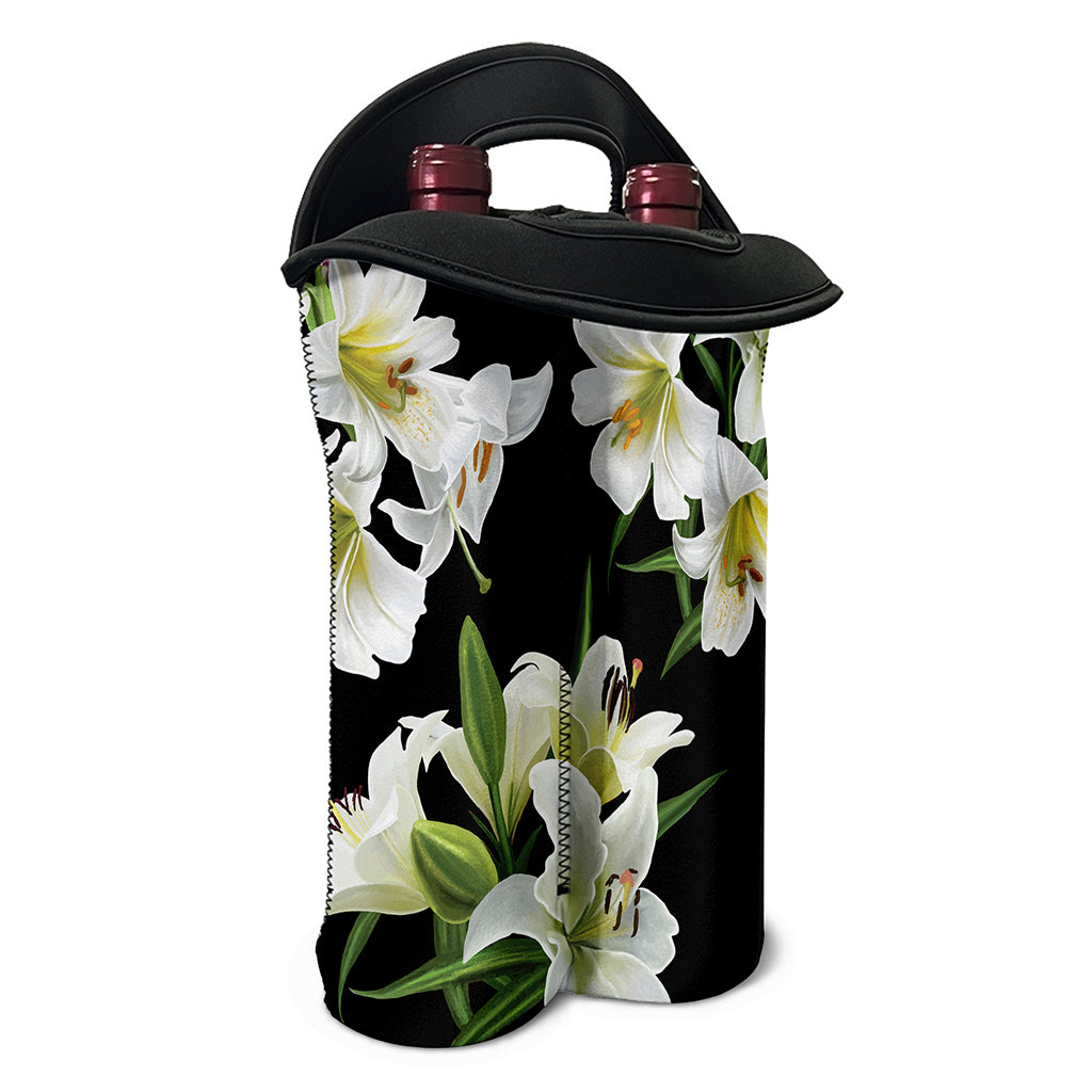 White Lily Print Double Neoprene Wine Tote