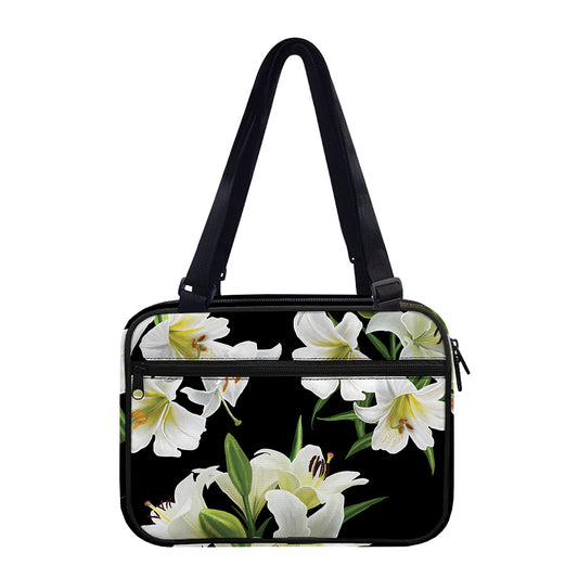 White Lily Print Double Strap Bible Bag