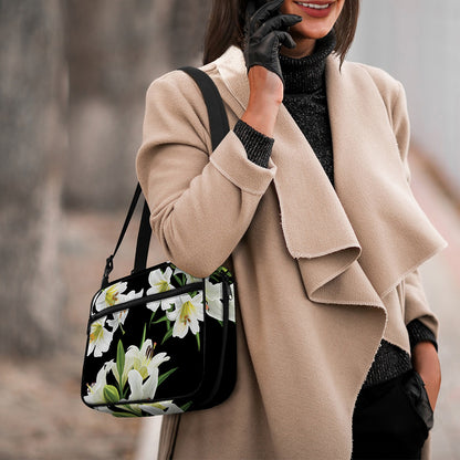 White Lily Print Double Strap Bible Bag