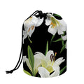 White Lily Print Drawstring Makeup Bag