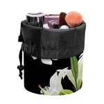 White Lily Print Drawstring Makeup Bag