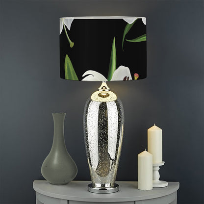 White Lily Print Drum Lamp Shade