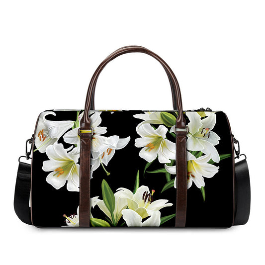 White Lily Print Duffle Bag