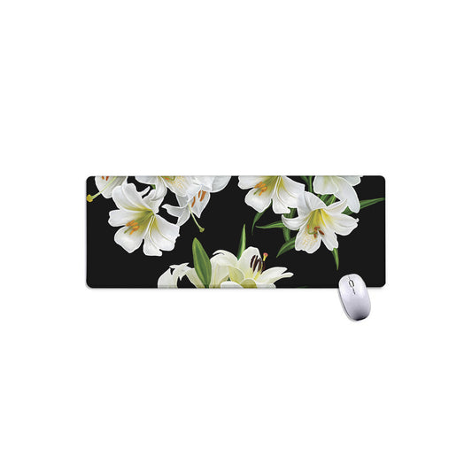 White Lily Print Extended Mouse Pad