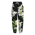 White Lily Print Fleece Lined Knit Pants