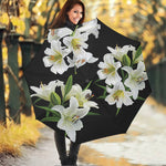 White Lily Print Foldable Umbrella
