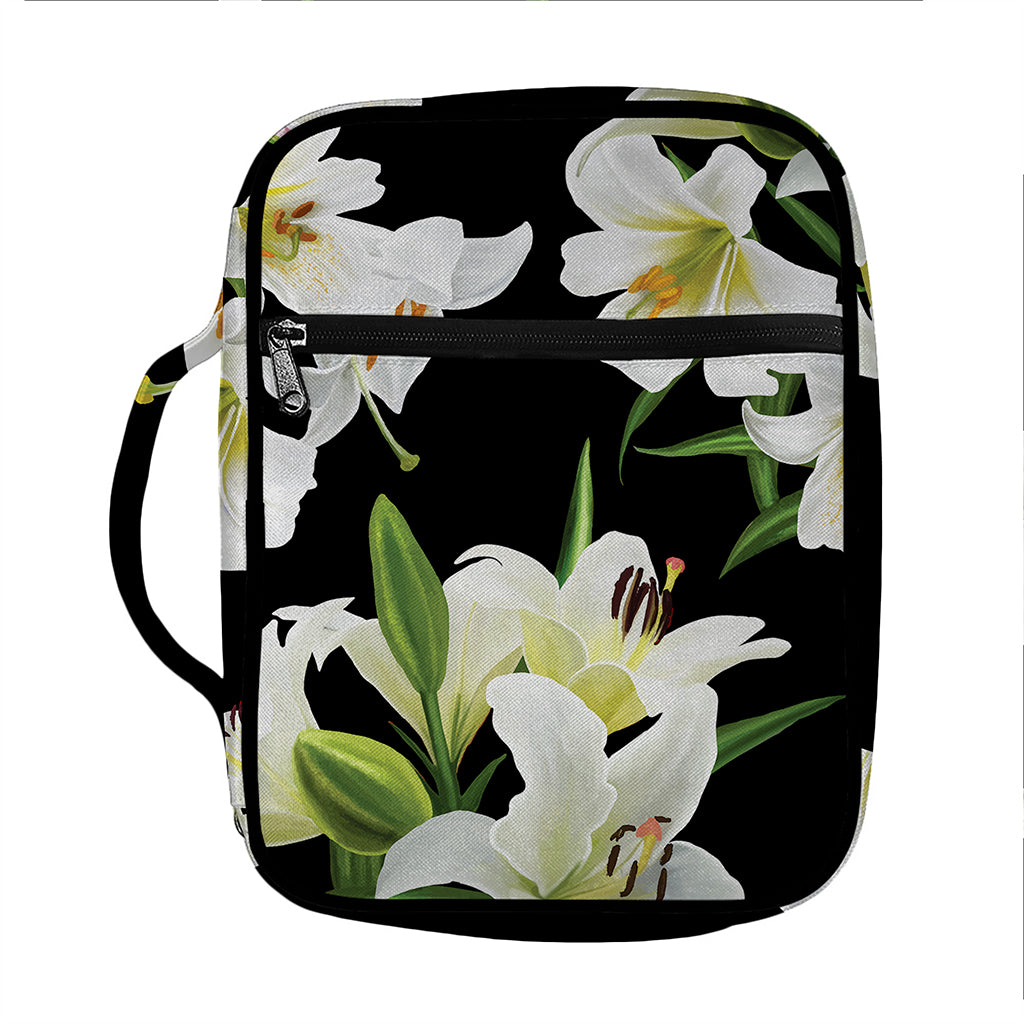 White Lily Print Front Pocket Bible Bag