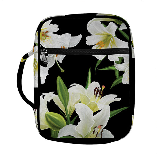 White Lily Print Front Pocket Bible Bag