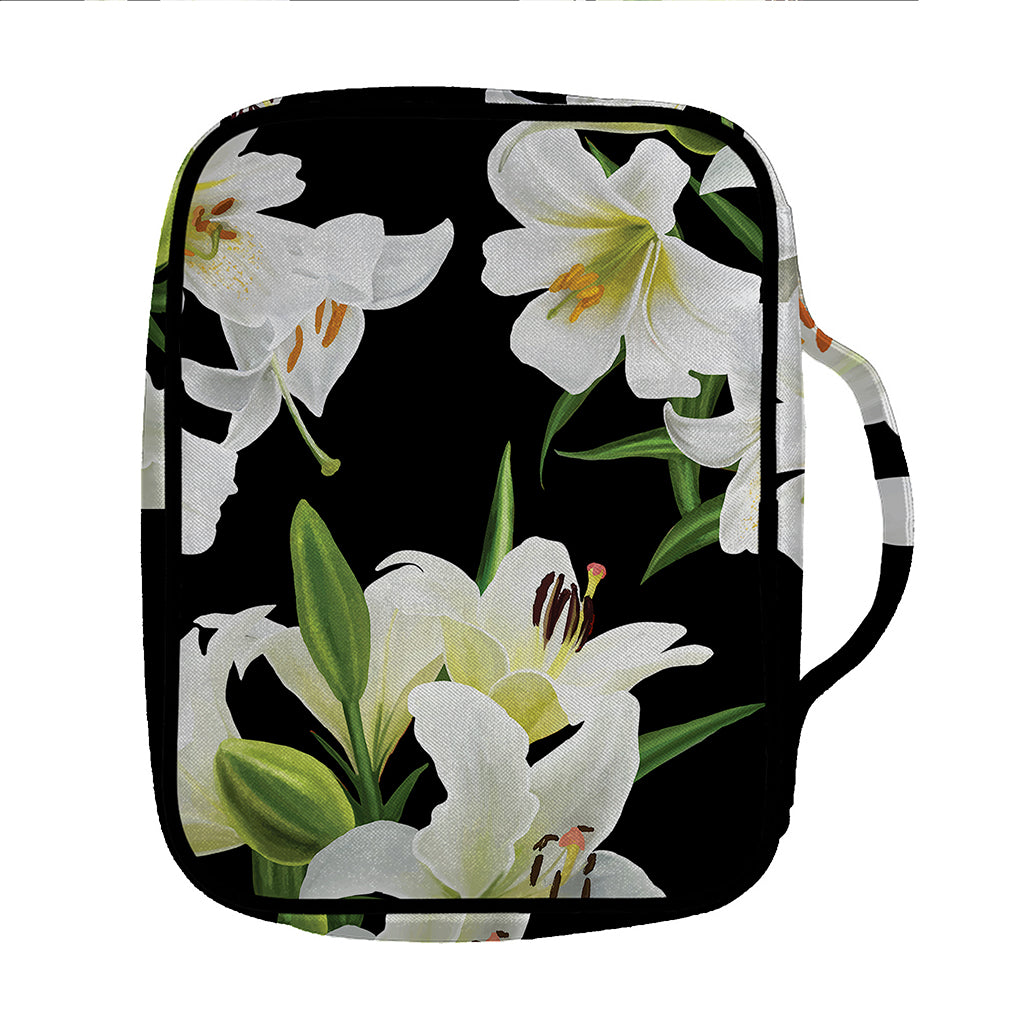 White Lily Print Front Pocket Bible Bag