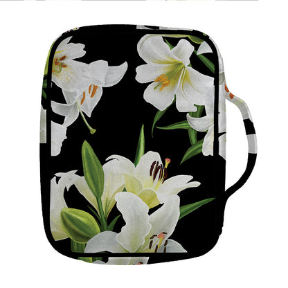 White Lily Print Front Pocket Bible Bag