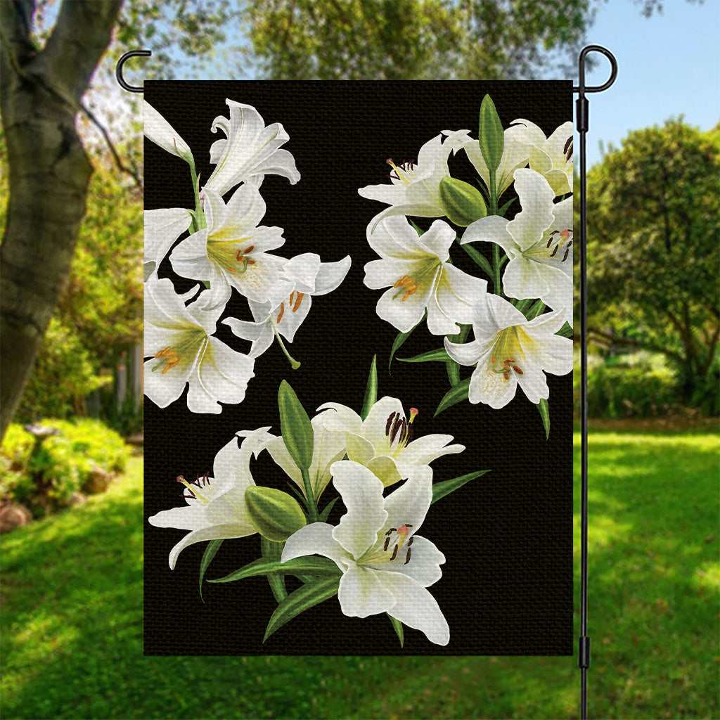 White Lily Print Garden Flag