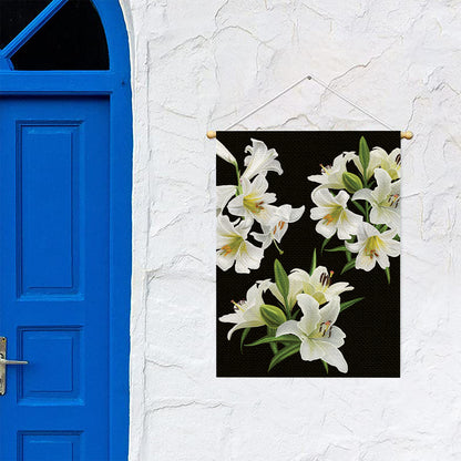 White Lily Print Garden Flag