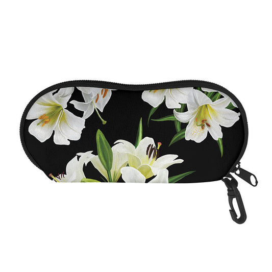 White Lily Print Glasses Case