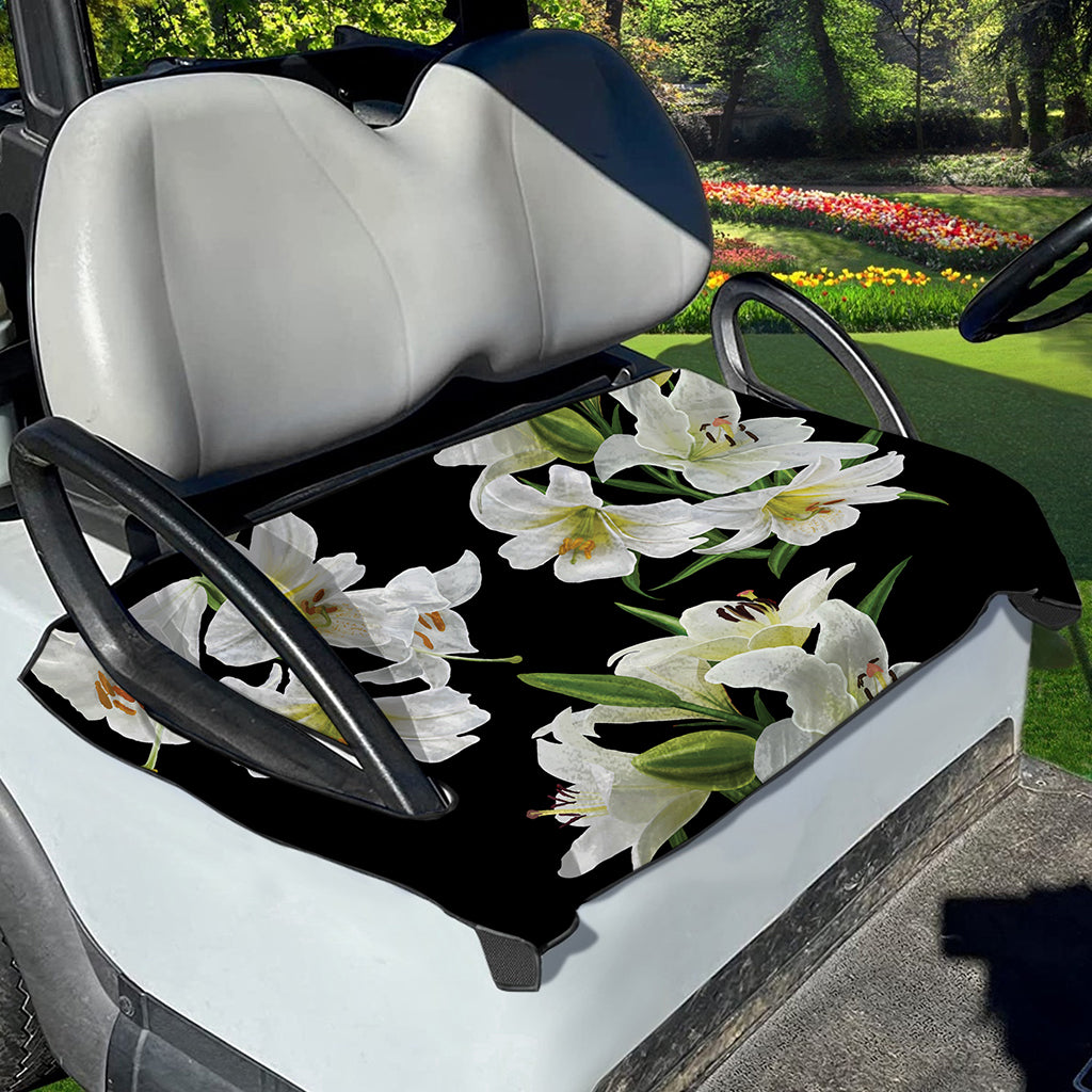 White Lily Print Golf Cart Seat Cover