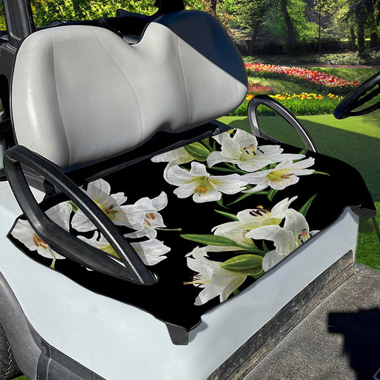 White Lily Print Golf Cart Seat Cover