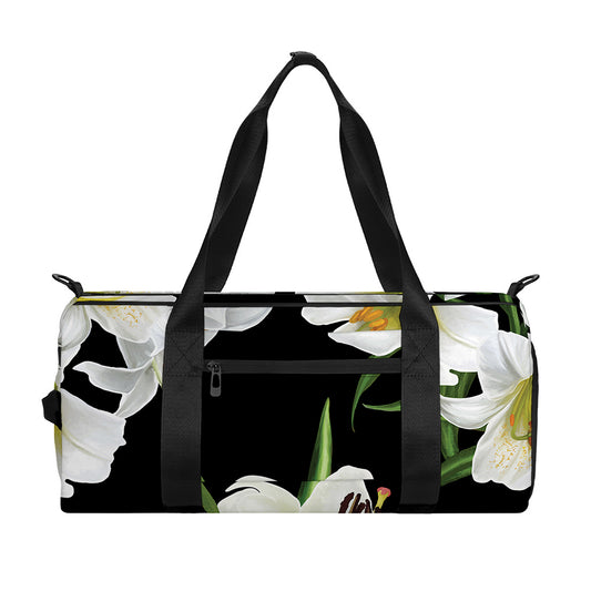 White Lily Print Gym Bag