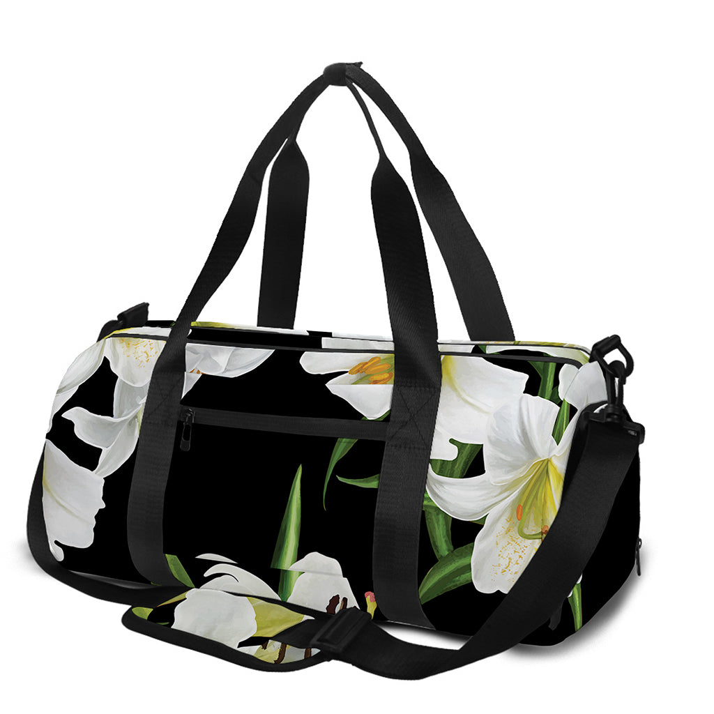 White Lily Print Gym Bag