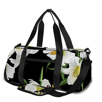 White Lily Print Gym Bag