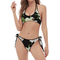 White Lily Print Halter Scoop Tie Side Bikini