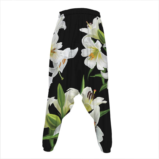 White Lily Print Hammer Pants