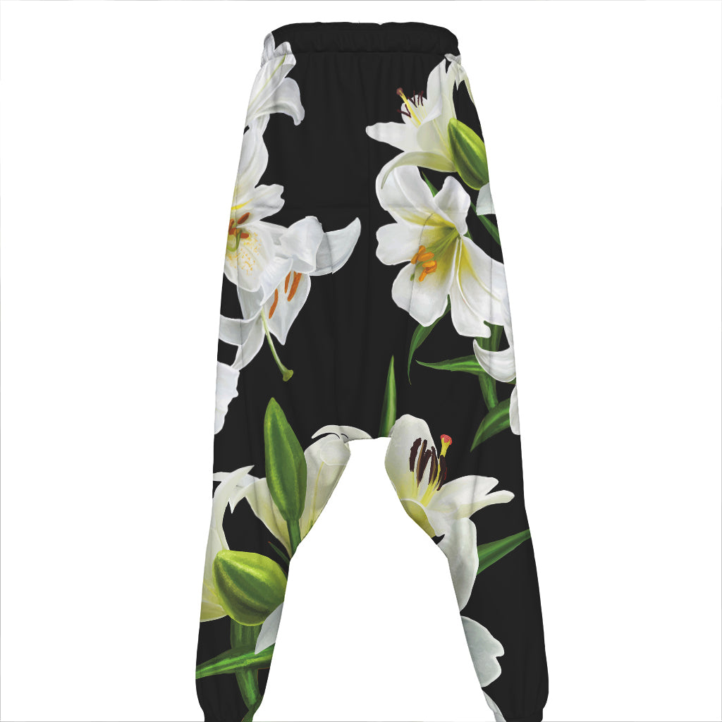 White Lily Print Hammer Pants
