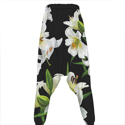 White Lily Print Hammer Pants