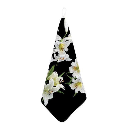 White Lily Print Hand Towel