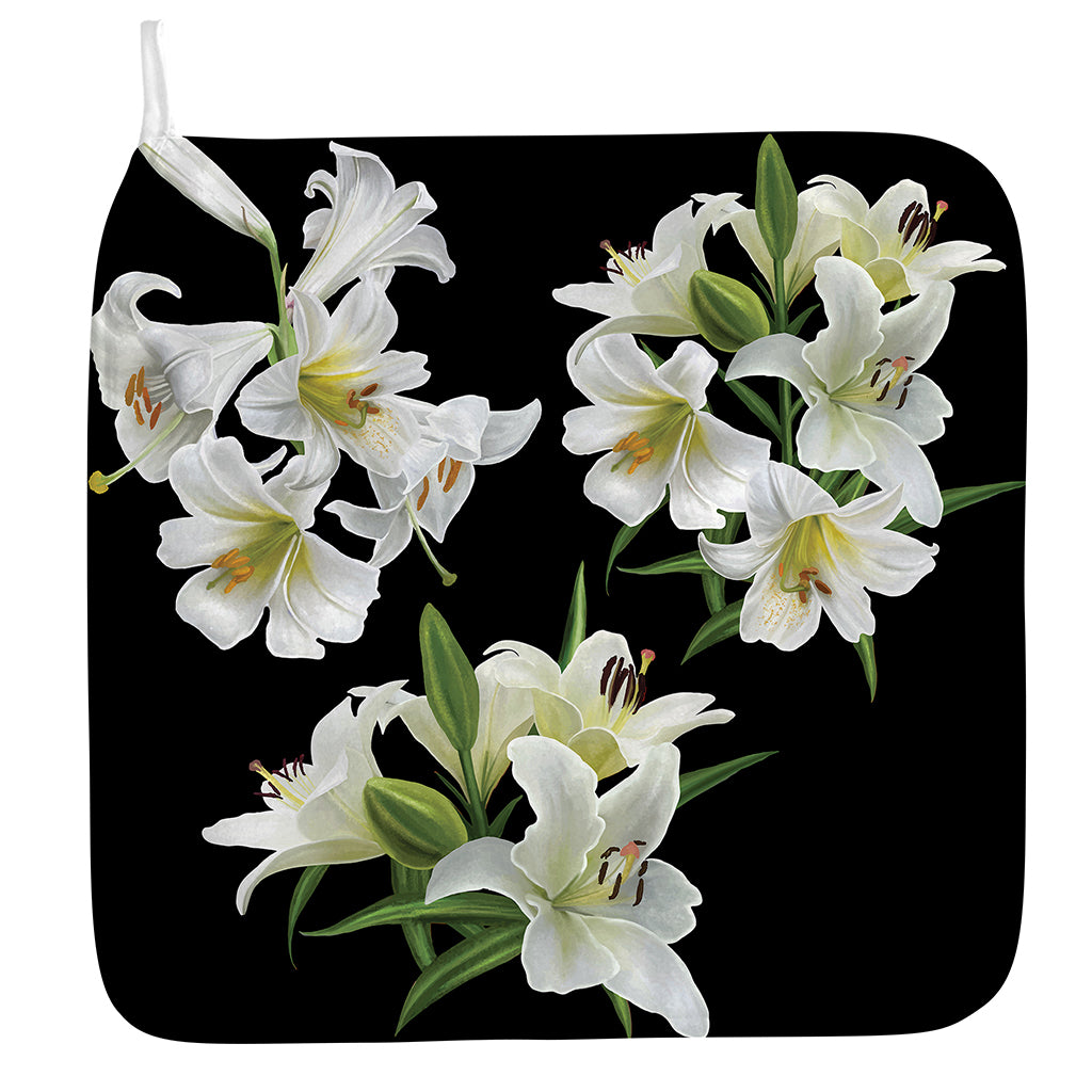 White Lily Print Hand Towel
