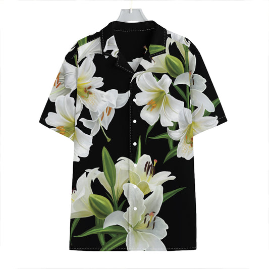 White Lily Print Hawaiian Shirt