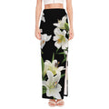 White Lily Print High Slit Maxi Skirt