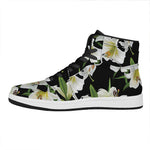 White Lily Print High Top Leather Sneakers