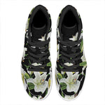 White Lily Print High Top Leather Sneakers