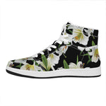 White Lily Print High Top Leather Sneakers