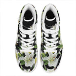 White Lily Print High Top Leather Sneakers