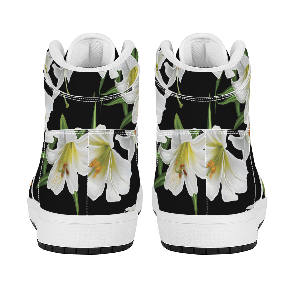 White Lily Print High Top Leather Sneakers