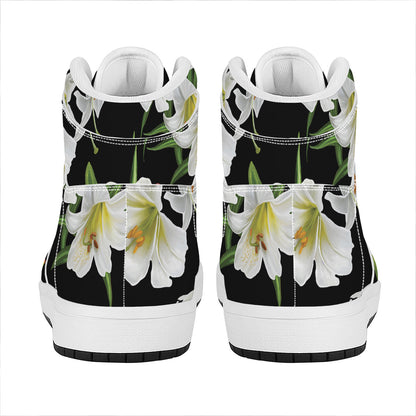 White Lily Print High Top Leather Sneakers