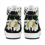 White Lily Print High Top Leather Sneakers