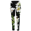 White Lily Print High-Waisted Pocket Leggings