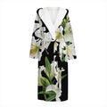 White Lily Print Hooded Bathrobe