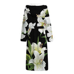 White Lily Print Hooded Bathrobe