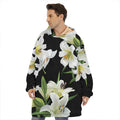 White Lily Print Hoodie Blanket
